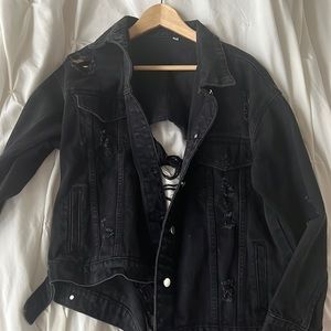 Distressed black denim jacket